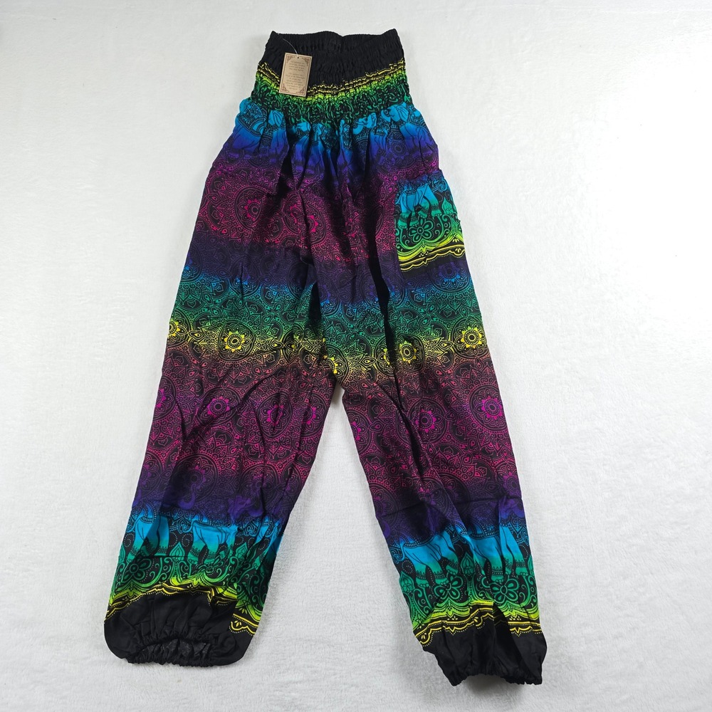 Kathmandu Imports Rainbow Elephant Mandala Harem Pants Boho Yoga One Size NWT